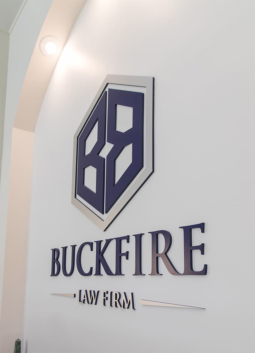 Buckfire Law Firm's sign on the wall