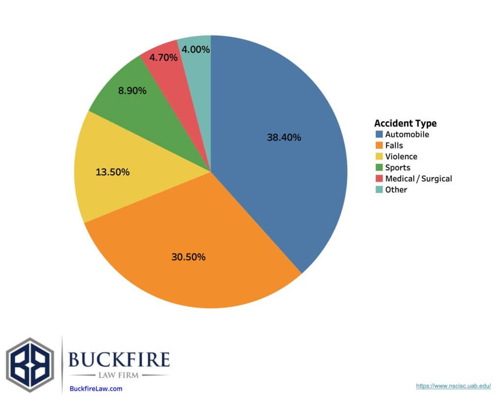 Spinal injury accident types pie chart - Buckfire Law Injury Lawyers